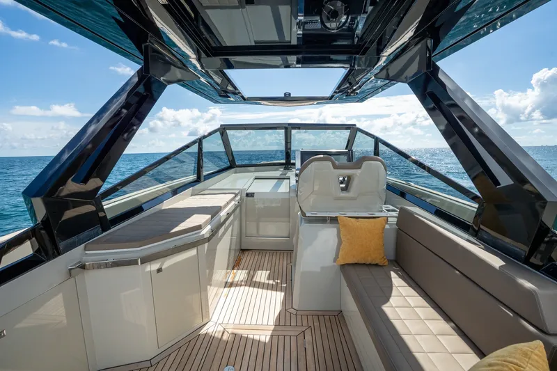 Slide: The Image of Luxurious interior of 2023 Evo Yachts R4 WA, featuring sleek design and ocean view. - 45