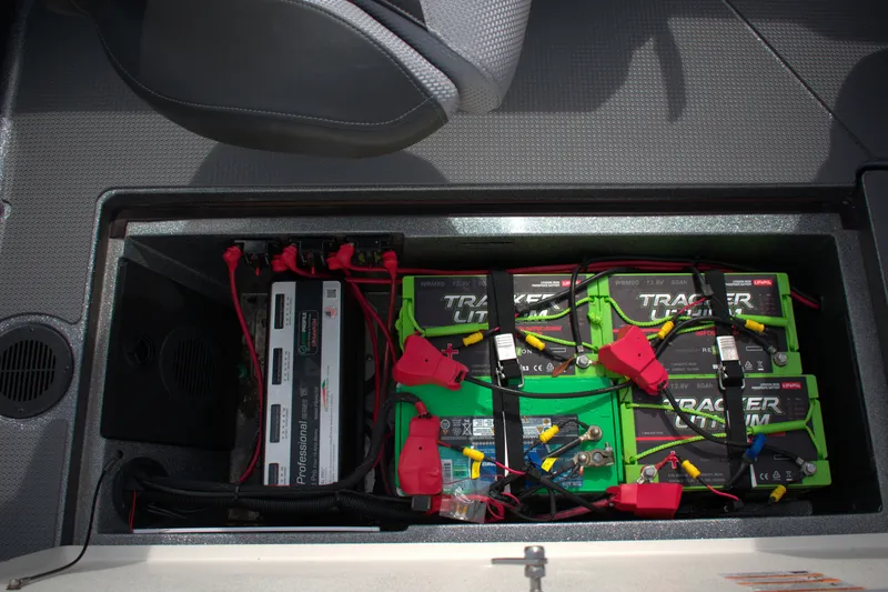 Slide: The Image of Battery compartment of 2023 Ranger 622FS Pro boat with Tracker Lithium batteries. - 23