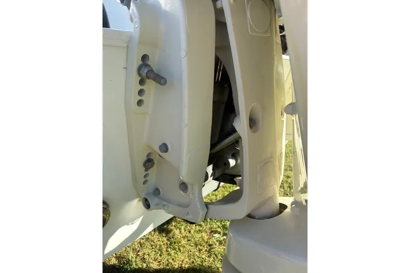 Slide: The Image of Close-up of a 2000 Cape Horn 27XS boat engine mount detail. - 49