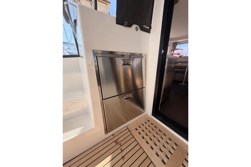 Slide: The Image of Stainless steel drawer on 2020 Lagoon 42 yacht, featuring sleek interior design. - 48