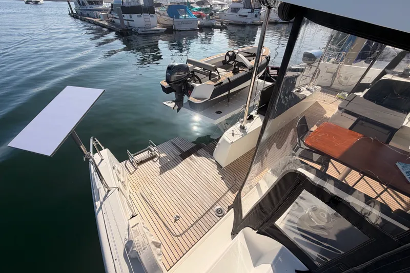 Slide: The Image of Lagoon 42 catamaran, 2020 model, docked with spacious deck and modern amenities. - 25