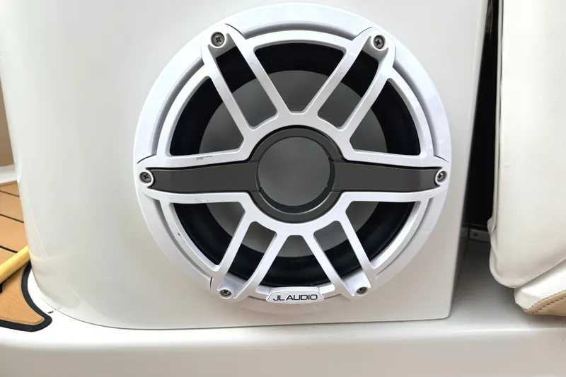 Slide: The Image of JL Audio speaker on 2009 Four Winns 278 Vista boat, white and black design. - 35