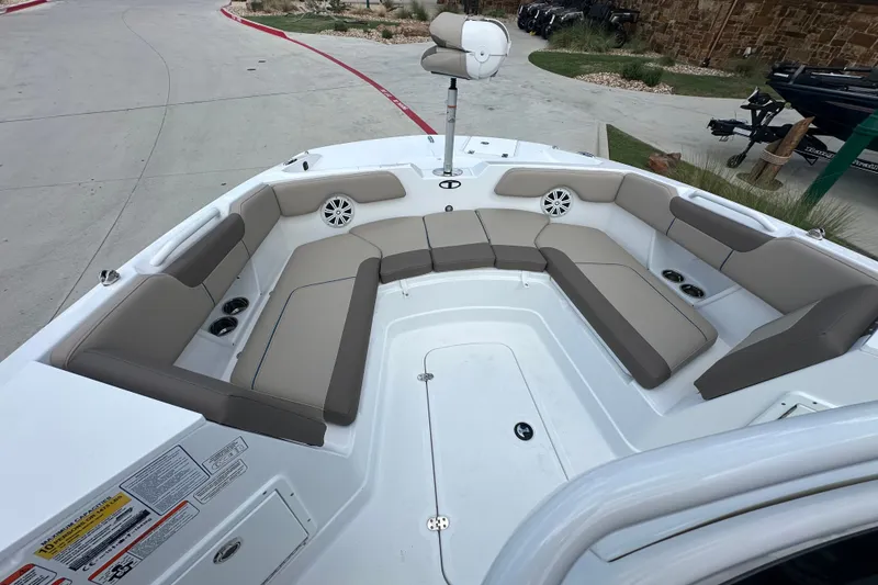 Slide: The Image of 2027 Tahoe 2150 CC boat interior with spacious seating and modern design. - 18