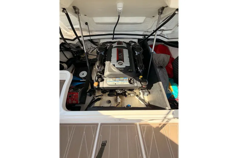 Slide: The Image of Engine compartment of a 2024 MONTERY 278ss boat, showcasing a powerful 6.2L engine. - 21