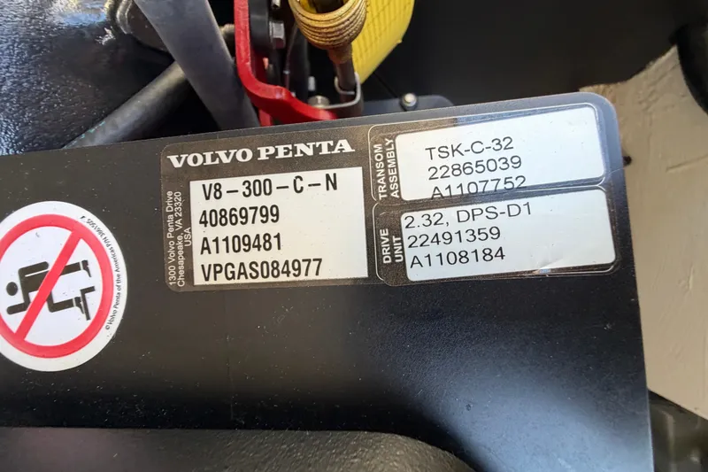 Slide: The Image of Volvo Penta engine label on a 2020 Regal LS4, showing model and serial numbers. - 22