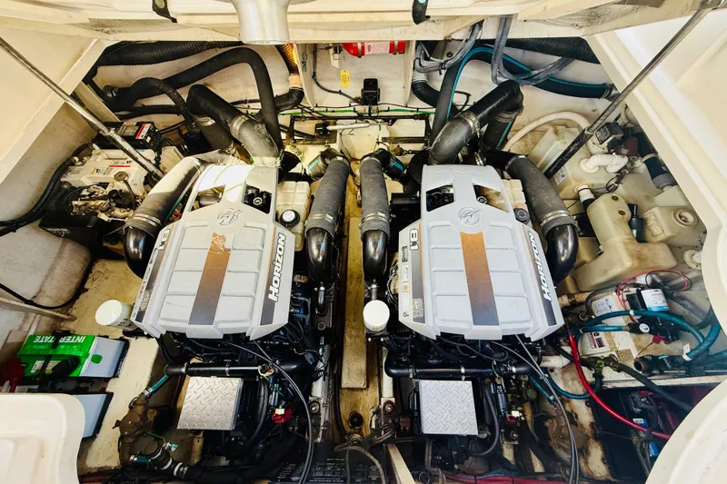 Slide: The Image of Engine room of a 2005 Sea Ray 340 Sundancer with twin Horizon engines. - 67