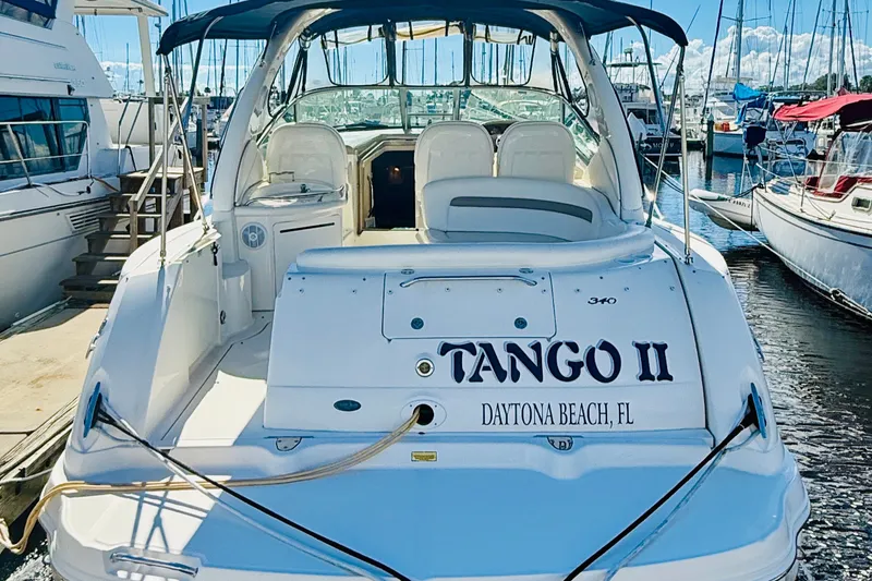 Slide: The Image of 2005 Sea Ray 340 Sundancer yacht docked at marina, Daytona Beach, FL. - 5