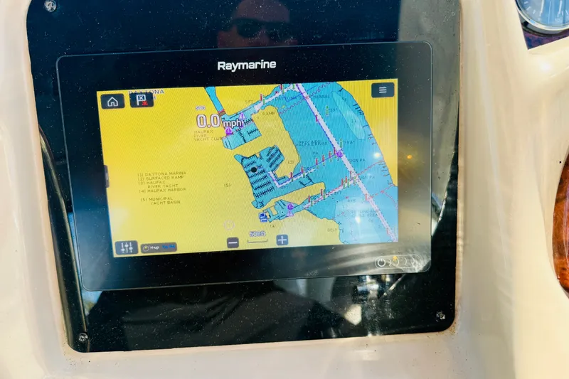 Slide: The Image of Raymarine navigation display on 2005 Sea Ray 340 Sundancer showing nautical map. - 17