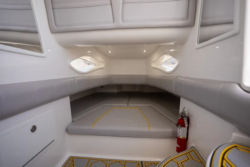 Slide: The Image of Interior cabin of 2025 Deep Impact 369 Sport boat, featuring sleek design and modern amenities. - 27