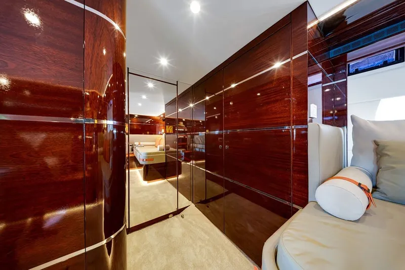 Slide: The Image of Luxurious interior of 2021 Steeler 60S yacht with polished wood and elegant furnishings. - 107