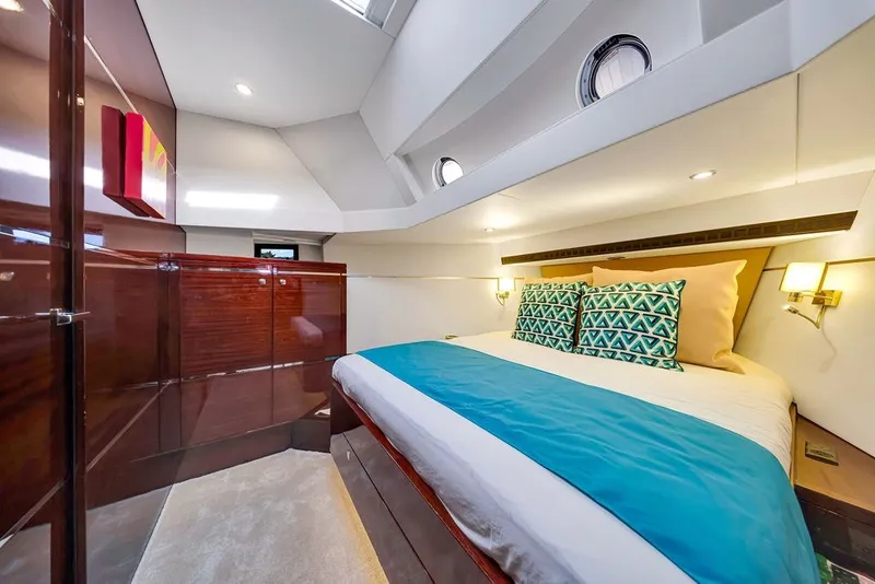 Slide: The Image of Luxurious cabin interior of 2021 Steeler 60S yacht with modern decor and comfortable bedding. - 97