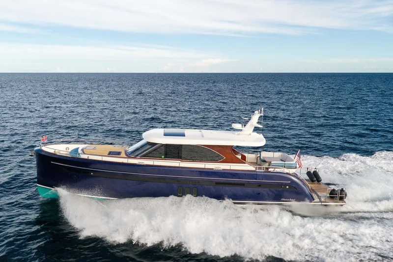 The Image of Luxury Steeler 60S yacht cruising on open sea, 2021 model, elegant design. - 1