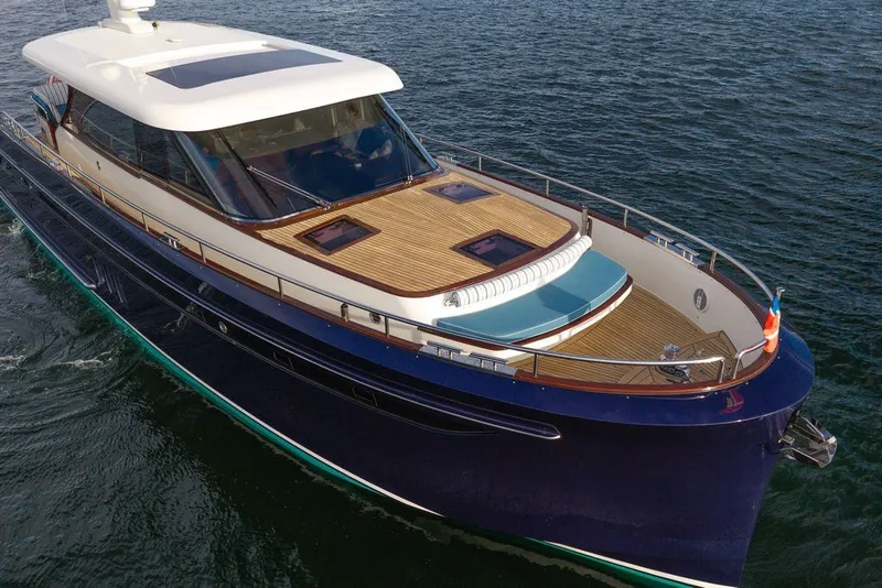 Slide: The Image of Luxurious 2021 Steeler 60S yacht with sleek design and spacious deck on open water. - 38