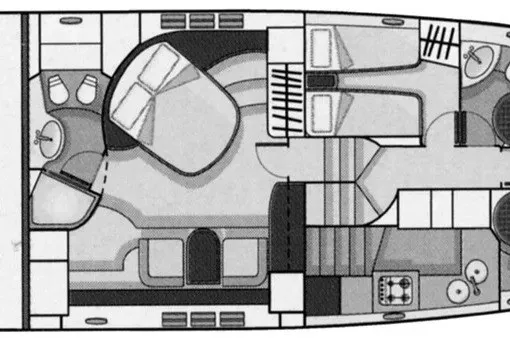 Slide: The Image of Floor plan of a 2009 Azimut 68S yacht, featuring bedrooms and living areas. - 19