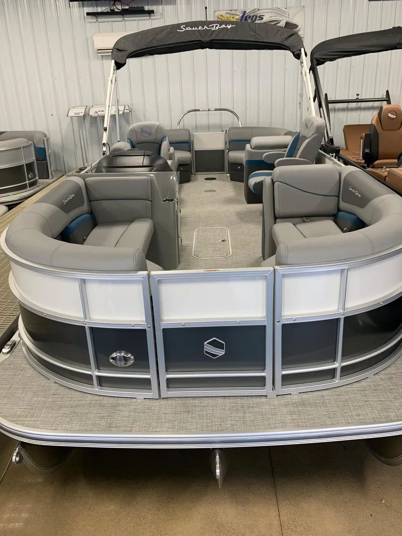 Slide: The Image of 2023 South Bay S224 RS pontoon boat with spacious seating and modern design. - 2