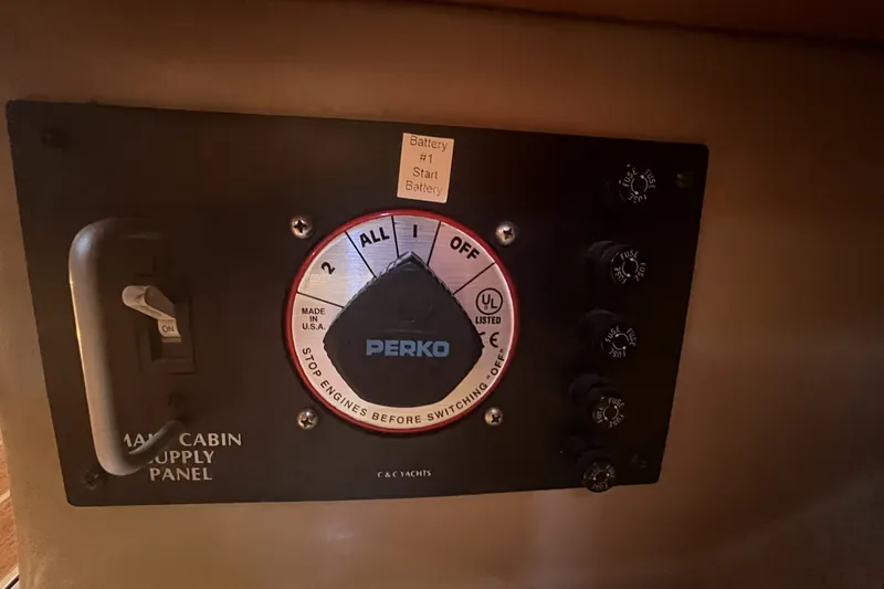 Slide: The Image of Main cabin supply panel on a 1989 C&C 30 MKII yacht with Perko switch. - 55