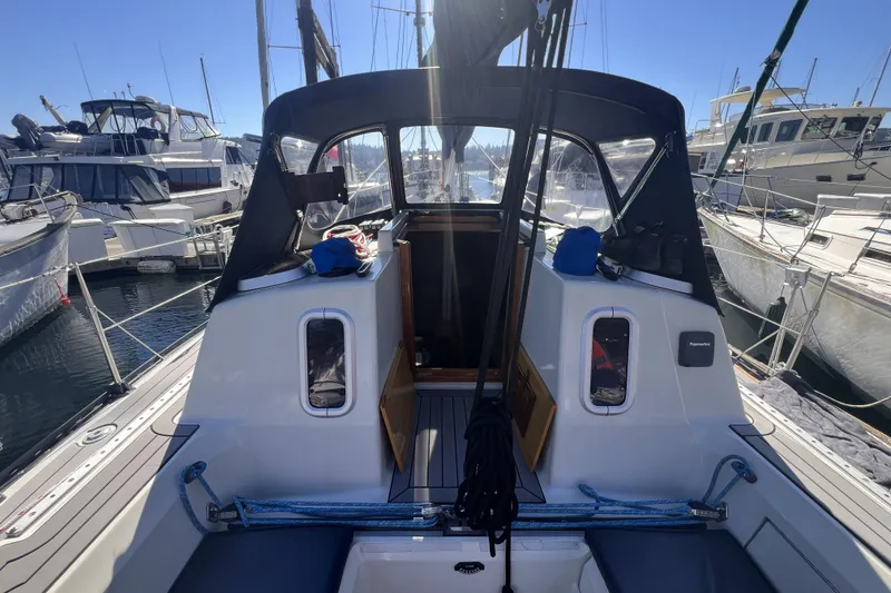Slide: The Image of Cockpit view of 1989 C&C 30 MKII sailboat docked at marina. - 16