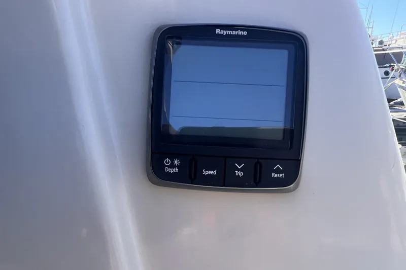 Slide: The Image of Raymarine display on 1989 C&C 30 MKII sailboat, showing depth, speed, and trip functions. - 31