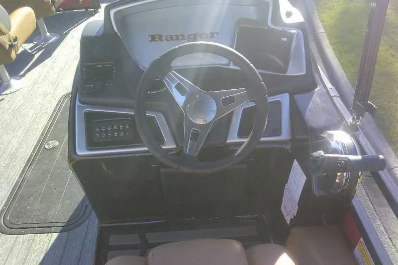 Slide: The Image of Steering console of a 2027 Ranger 223FC boat with modern controls. - 5