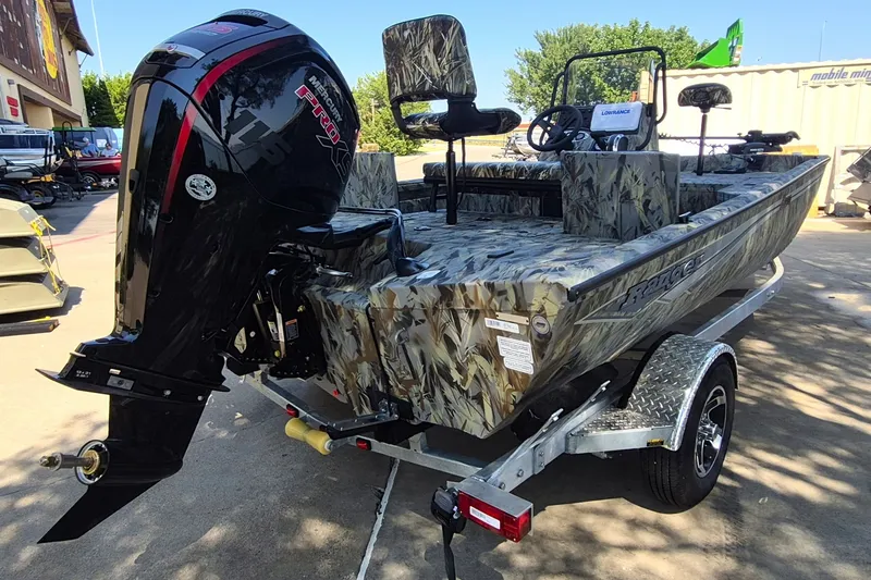 Slide: The Image of 2027 Ranger RB190 boat with camouflage design and powerful outboard motor. - 5