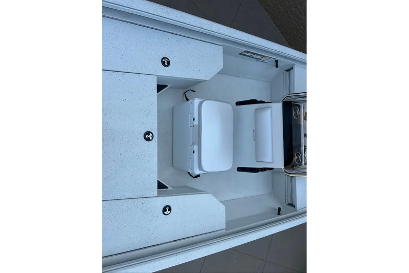 Slide: The Image of Interior view of 2027 Ranger RB190 boat, featuring seating and storage compartments. - 12