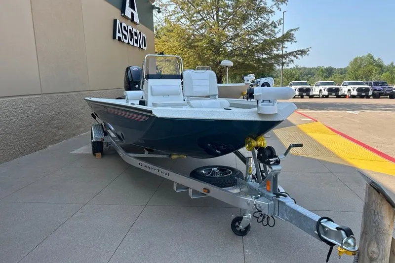 Slide: The Image of 2027 Ranger RB190 boat on trailer outside Ascend building. - 4