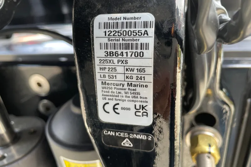 Slide: The Image of Label on Mercury Marine engine, model 225XL PXS, for Nitro ZV19 Sport 2027. - 37