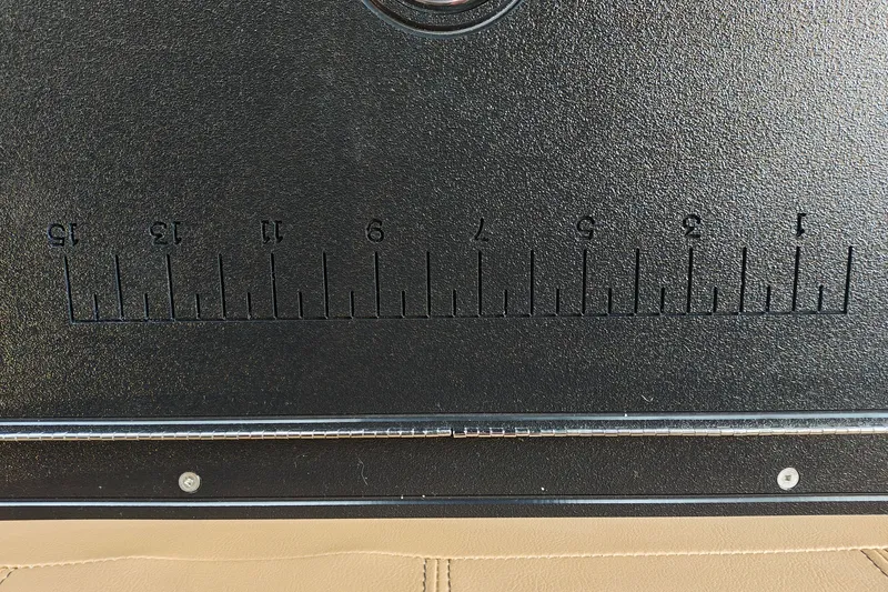 Slide: The Image of Ruler markings on black surface of 2027 Ranger 220FC boat interior. - 47
