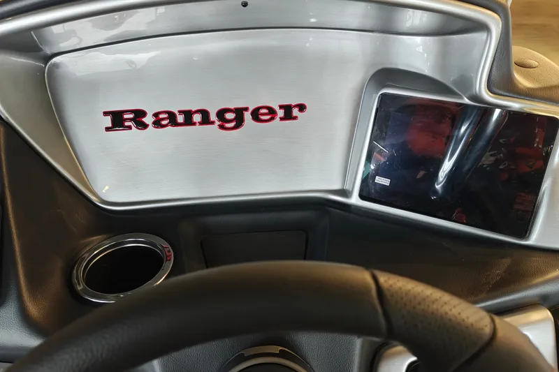Slide: The Image of Dashboard of 2027 Ranger 220FC with logo and touchscreen display. - 25
