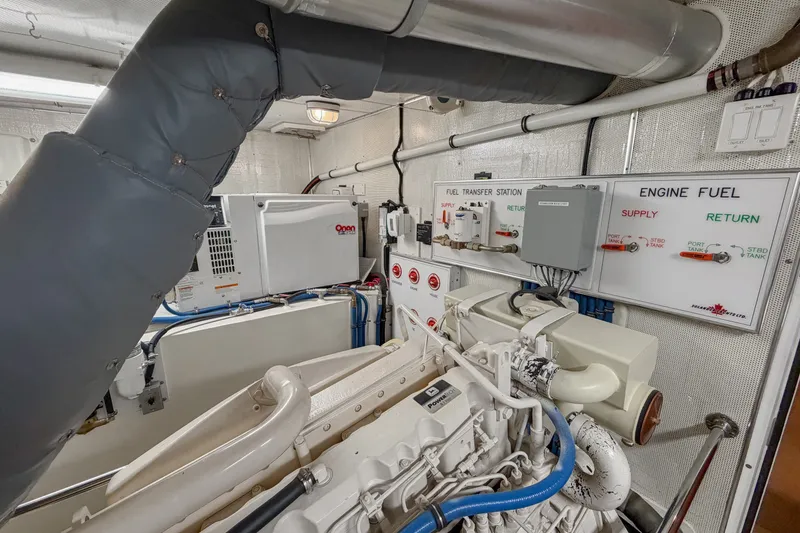 Slide: The Image of Engine room of 2006 Solander Eclipse Steel Trawler with fuel transfer station and equipment. - 49