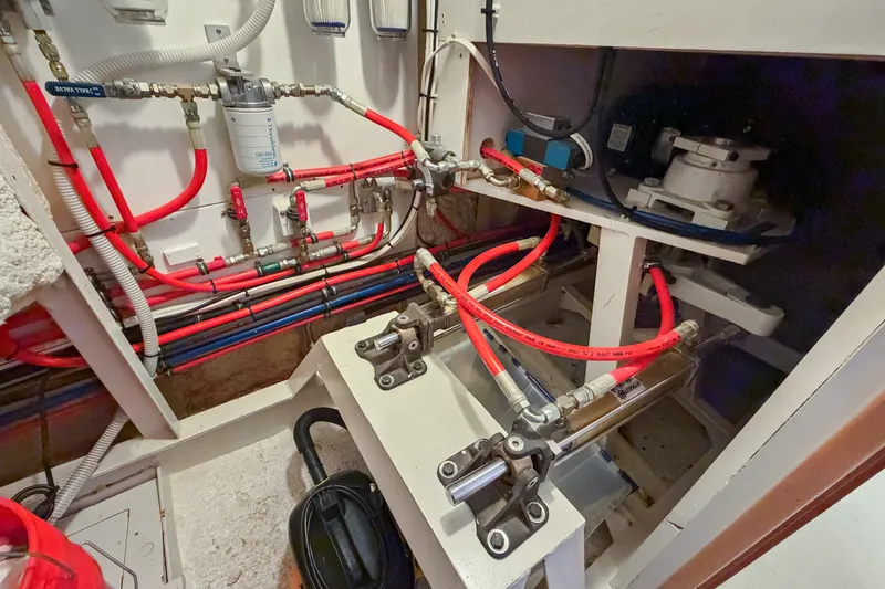 Slide: The Image of Engine room of 2006 Solander Eclipse Steel Trawler with hydraulic and fuel systems. - 47