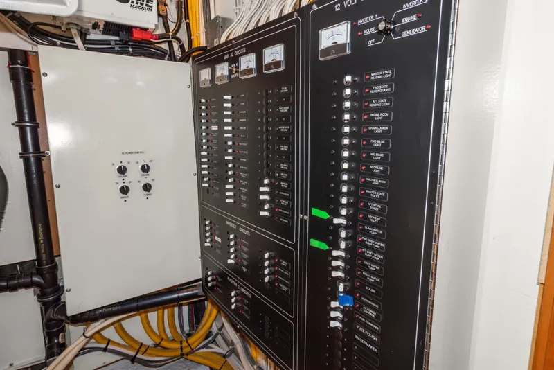 Slide: The Image of Electrical control panel on a 2006 Solander Eclipse Steel Trawler boat. - 51