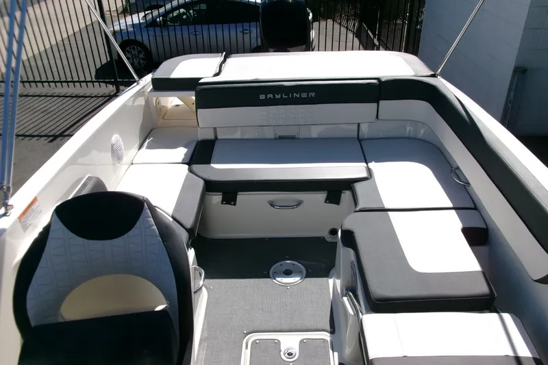 Slide: The Image of 2022 Bayliner VR6 Bowrider OB interior with spacious seating and modern design. - 15