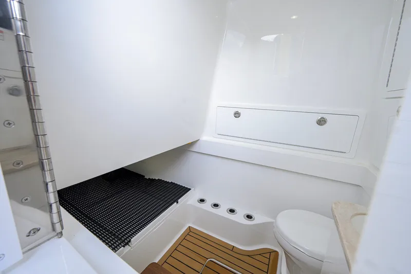 Slide: The Image of Luxurious bathroom interior of 2026 Valhalla V-41 yacht, featuring sleek design and modern fixtures. - 57
