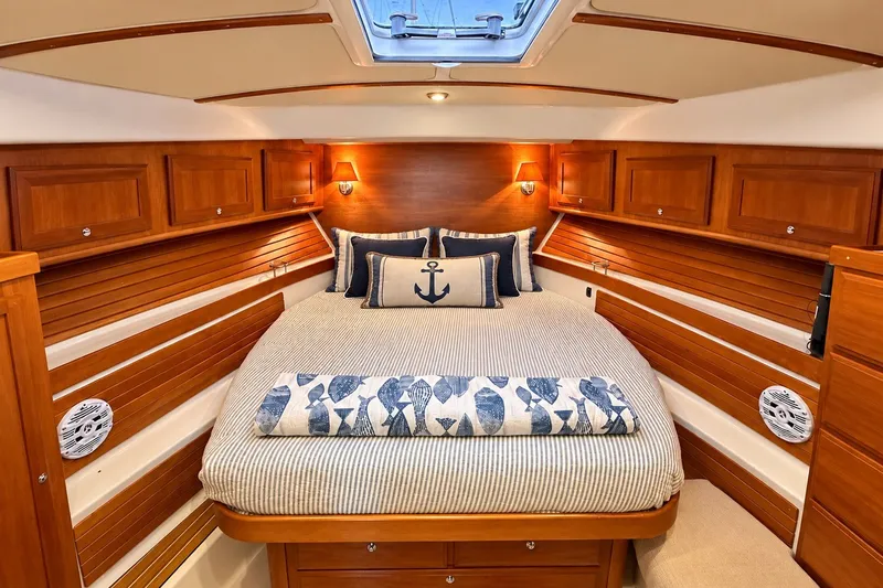 Slide: The Image of Luxurious cabin interior of 2011 Back Cove 37 yacht with elegant wood finish. - 27