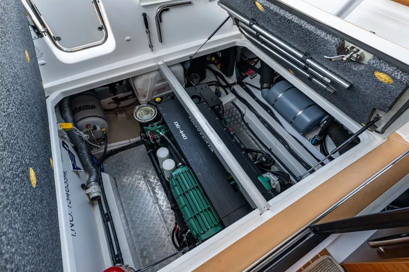 Slide: The Image of Engine compartment of 2024 Nimbus 365 Coupe, showcasing modern marine engineering. - 26