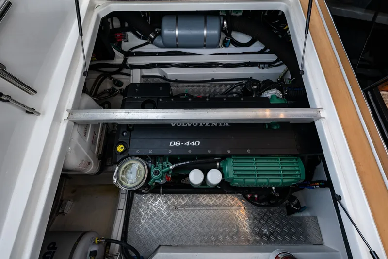 Slide: The Image of Engine compartment of 2024 Nimbus 365 Coupe featuring Volvo Penta D6-440 engine. - 27