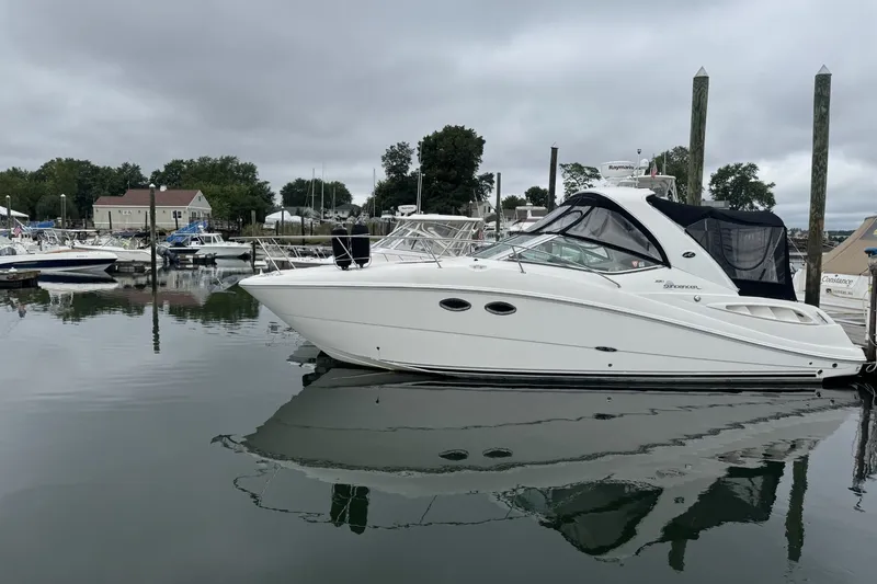 The Image of 2008 Sea Ray 290 Sundancer yacht docked in a calm marina. - 1