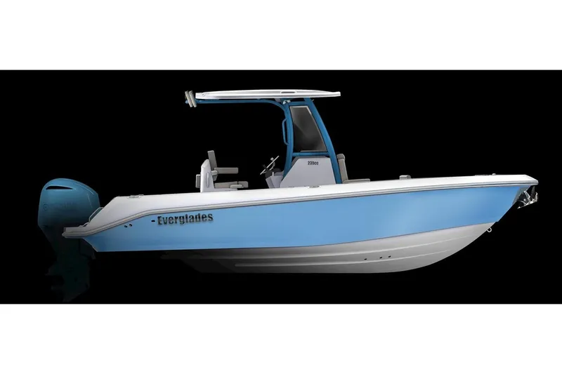 Slide: The Image of Manufacturer Provided Image: 2023 Everglades 235 Center Console boat with blue hull and white deck. - 26