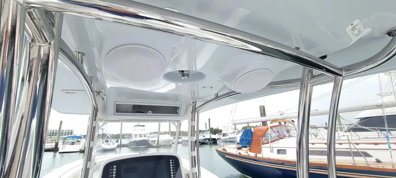 Slide: The Image of 2023 Mag Bay 33 CC boat interior with sleek design and modern features. - 34