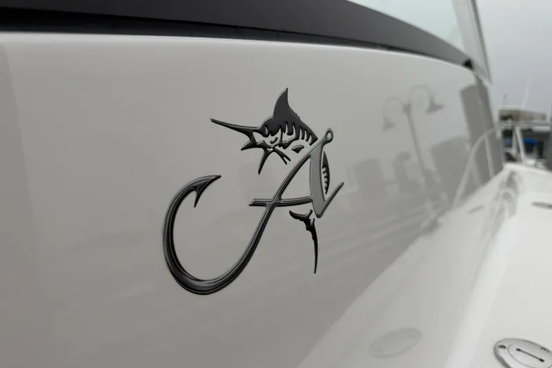 Slide: The Image of 2024 Albemarle 30 Express boat logo detail with marlin design. - 59