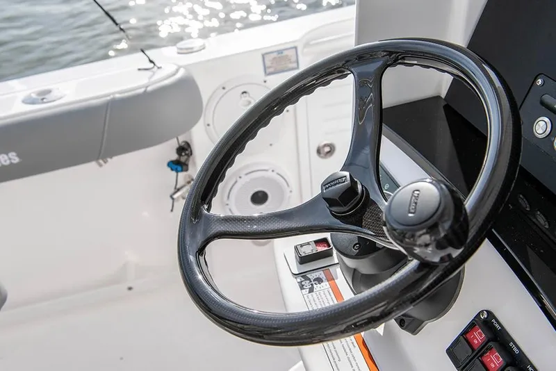 Slide: The Image of Manufacturer Provided Image: Steering wheel of 2022 Everglades 365 Center Console boat. - 33