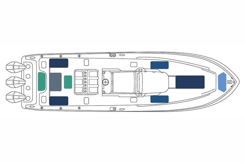 Slide: The Image of Manufacturer Provided Image: Top view layout of 2023 Invincible 39 Open Fisherman boat with triple engines. - 32