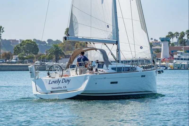 Slide: The Image of 2021 Jeanneau Sun Odyssey 389 sailboat named "Lovely Day" sailing in Sausalito, CA. - 1