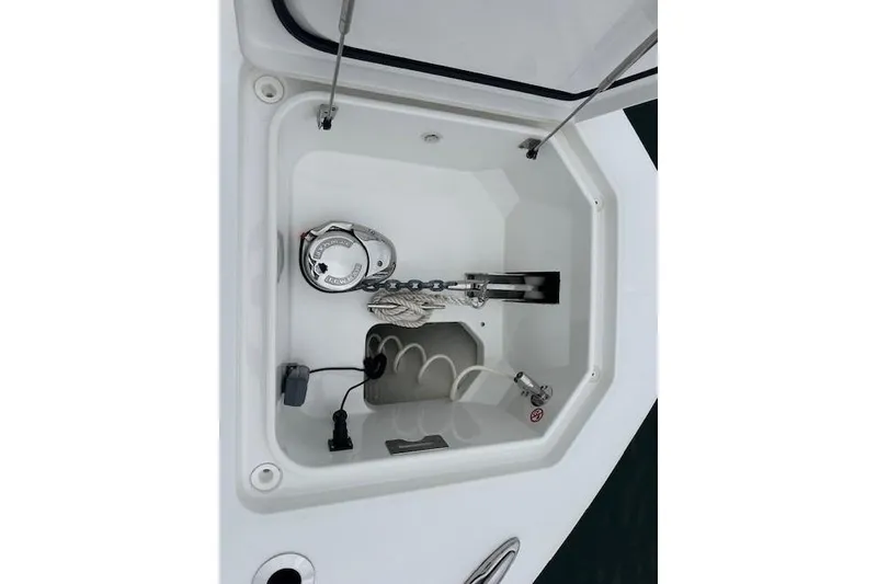 Slide: The Image of Anchor compartment of 2022 Regulator 41 boat with chain and rope. - 37