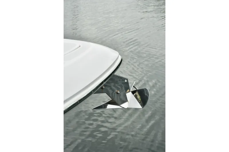 Slide: The Image of Bow of 2022 Everglades 335 Center Console with stainless steel anchor in water. - 6
