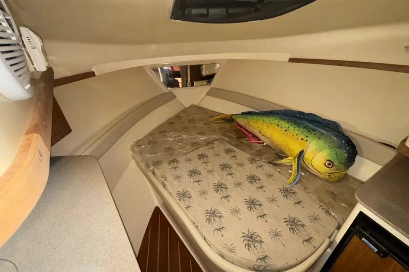 Slide: The Image of 2007 Scout 262 Abaco cabin interior with fish decor on patterned bedding. - 17