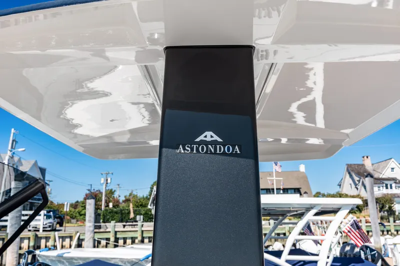 Slide: The Image of Astondoa 377 Coupe Outboard 2023 with modern design and sleek lines at the dock. - 30