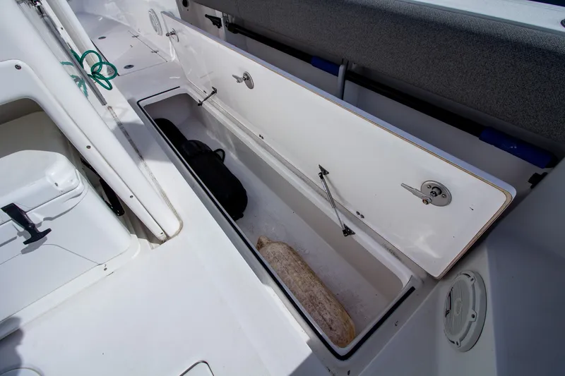 Slide: The Image of Storage compartment in the cockpit of the 2019 Sea Fox 328 Commander. - 49