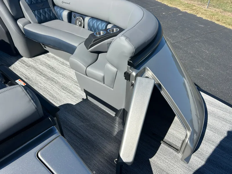 Slide: The Image of Luxurious gray seating area with cup holders on a boat. - 38